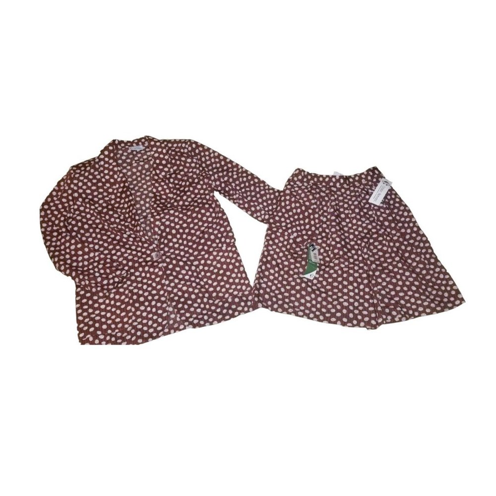 NWT Cristin Stevens Women's Brown Polkadot Blouse and Skirt VTG Set Size Medium